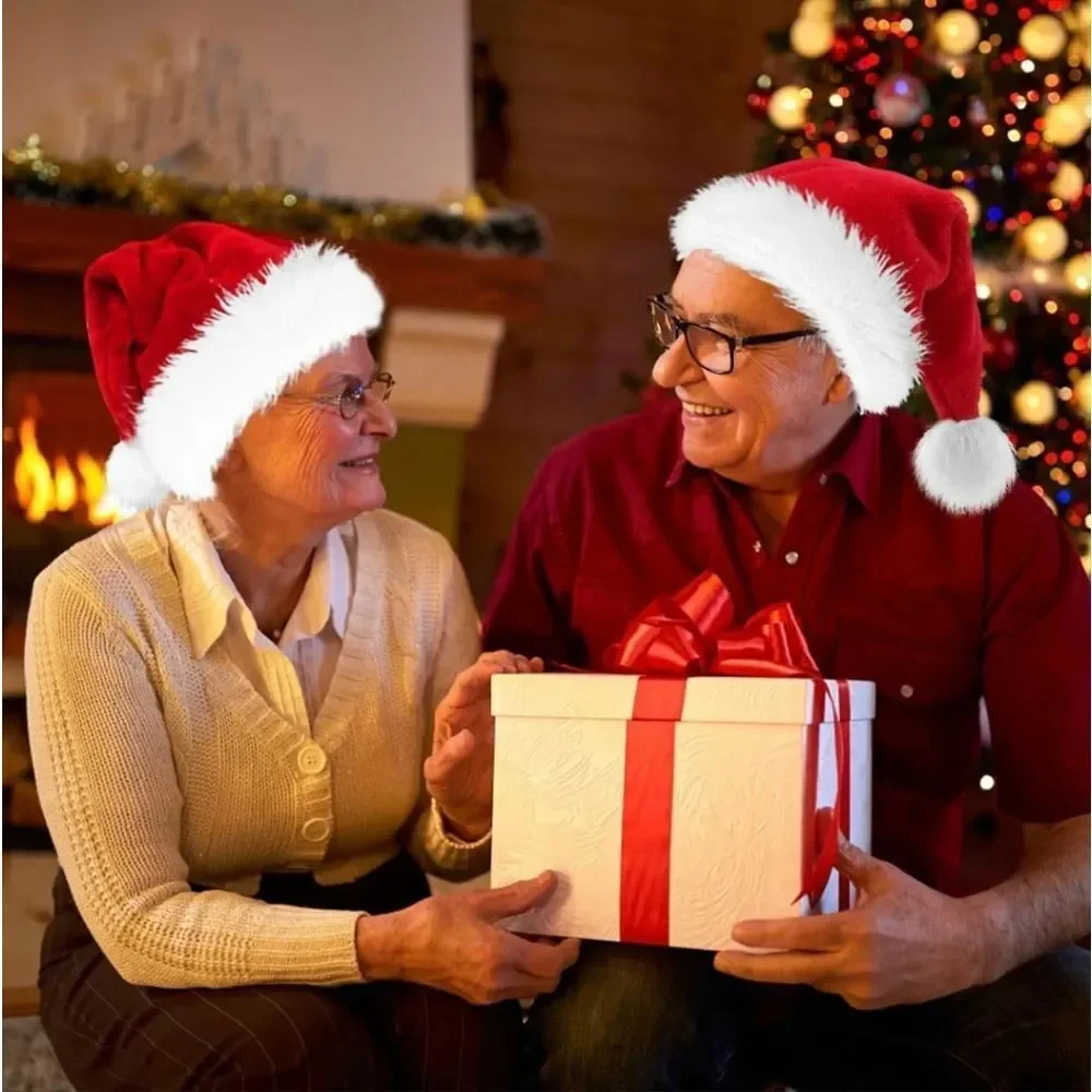Red Velvet Classic Santa Claus Hat For Xmas Party,Christmas Hat For Adults